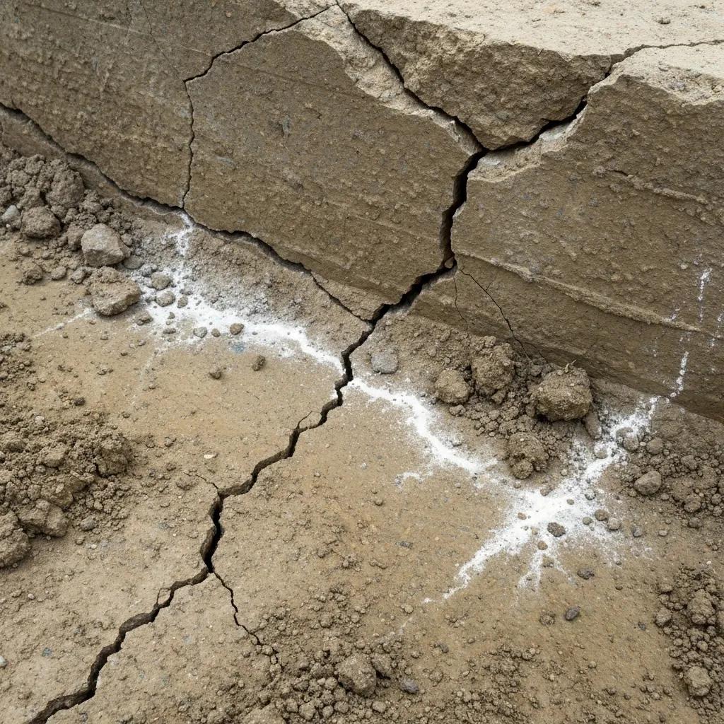 Foundation wall with visible cracks indicating potential water intrusion